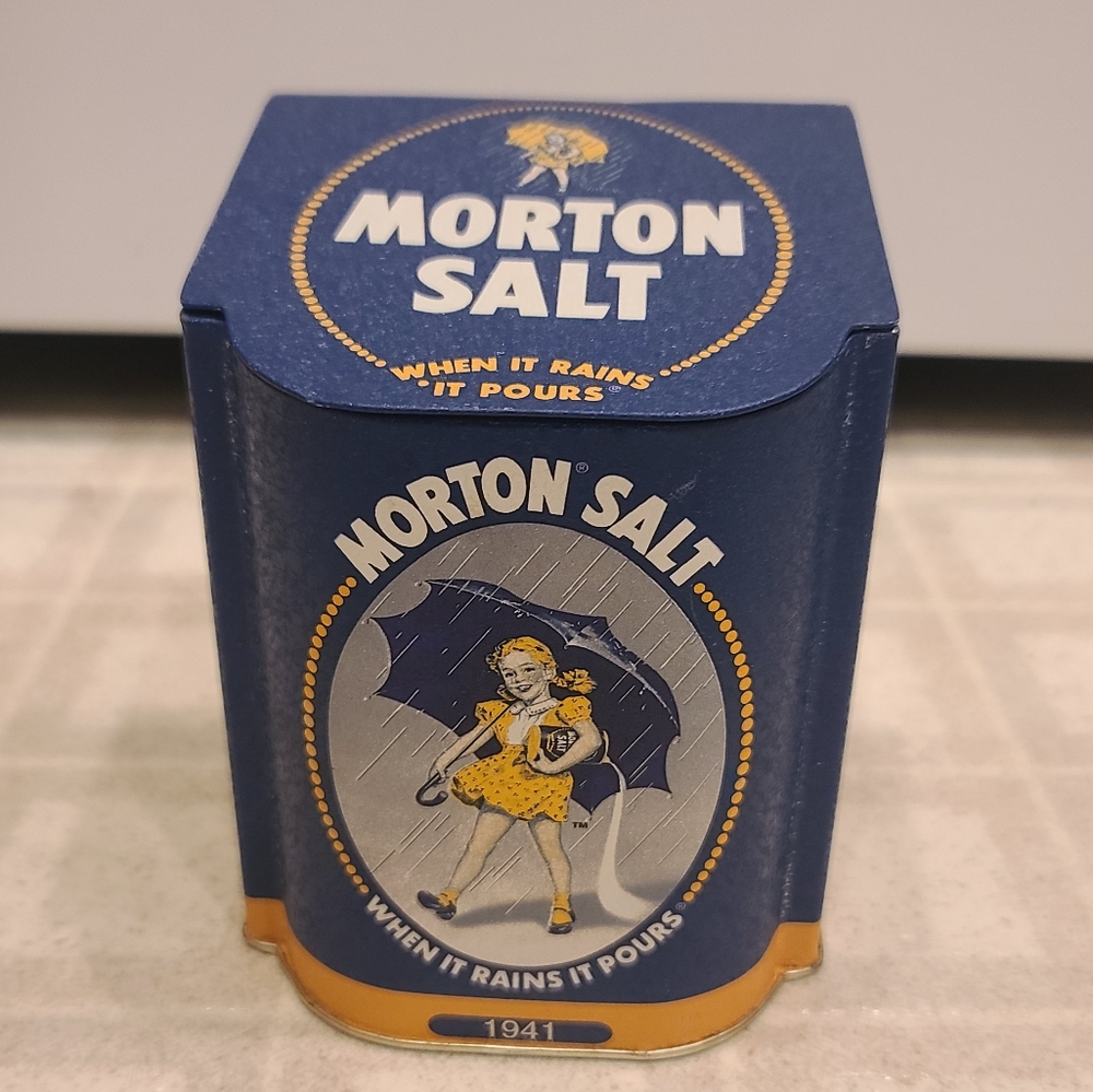 Morton Salt Vintage Reproduction Hinged Slanted Top Tin